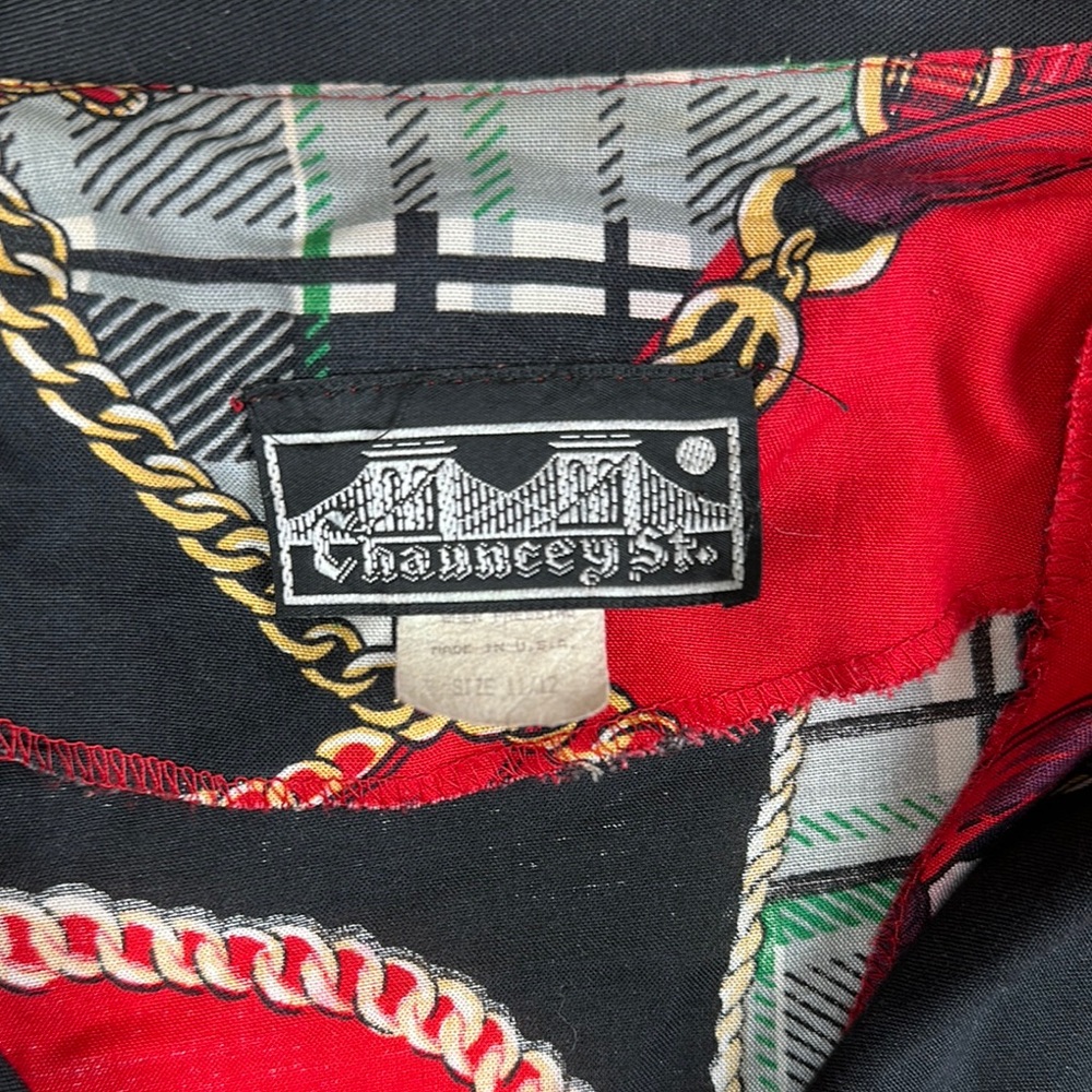 Red and Black Gold Chains and Belt All Over Print "Casino Blouse" - Picture 2 of 8